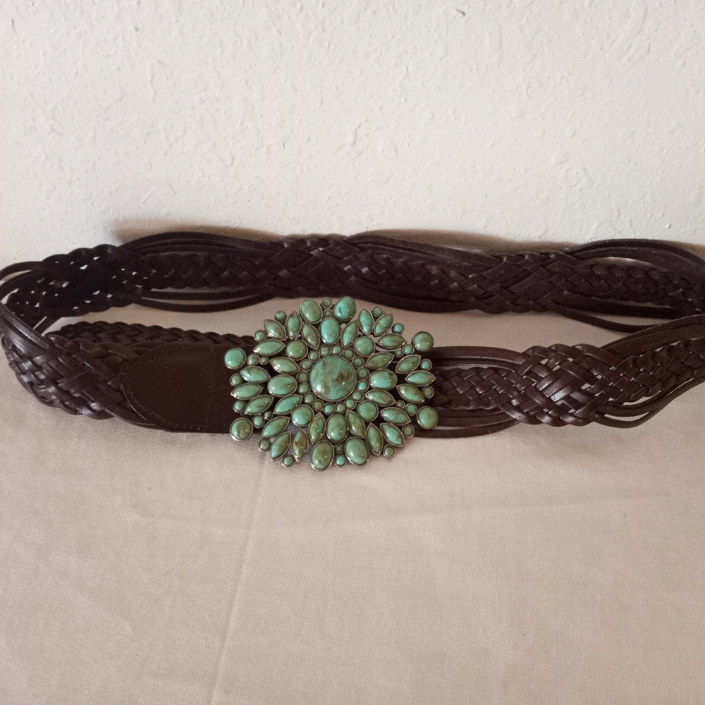 Double D Ranch Torquiose Cluster Statement Leather Belt